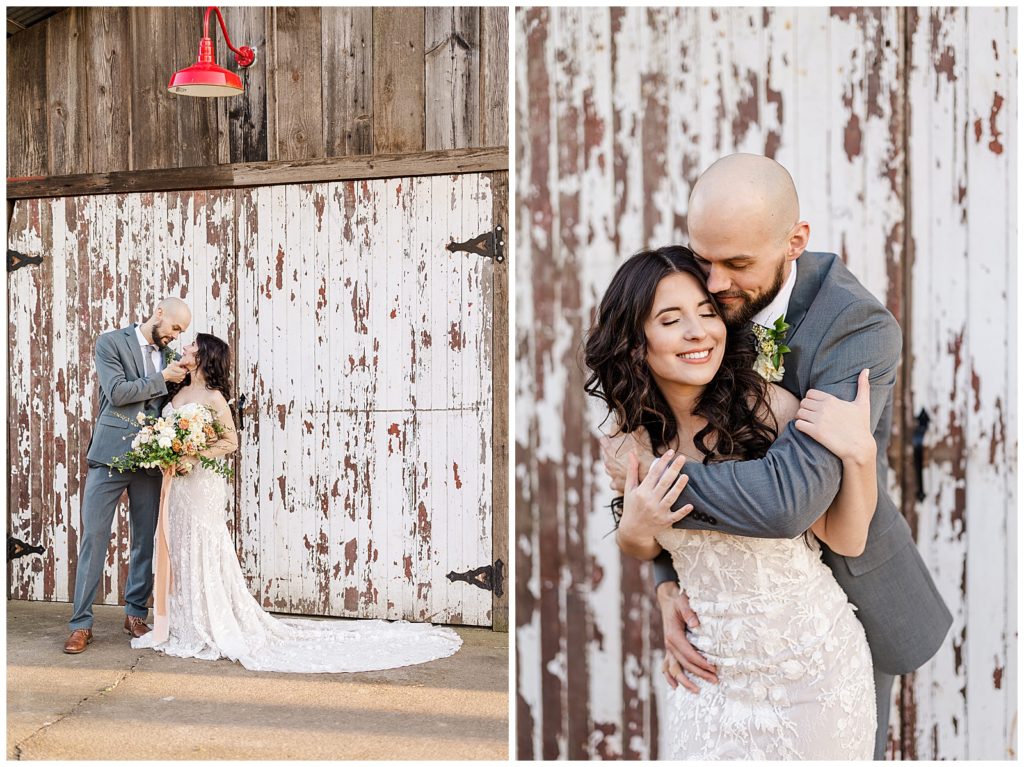 Five Oaks Farm Wedding bride and groom portraits with florals