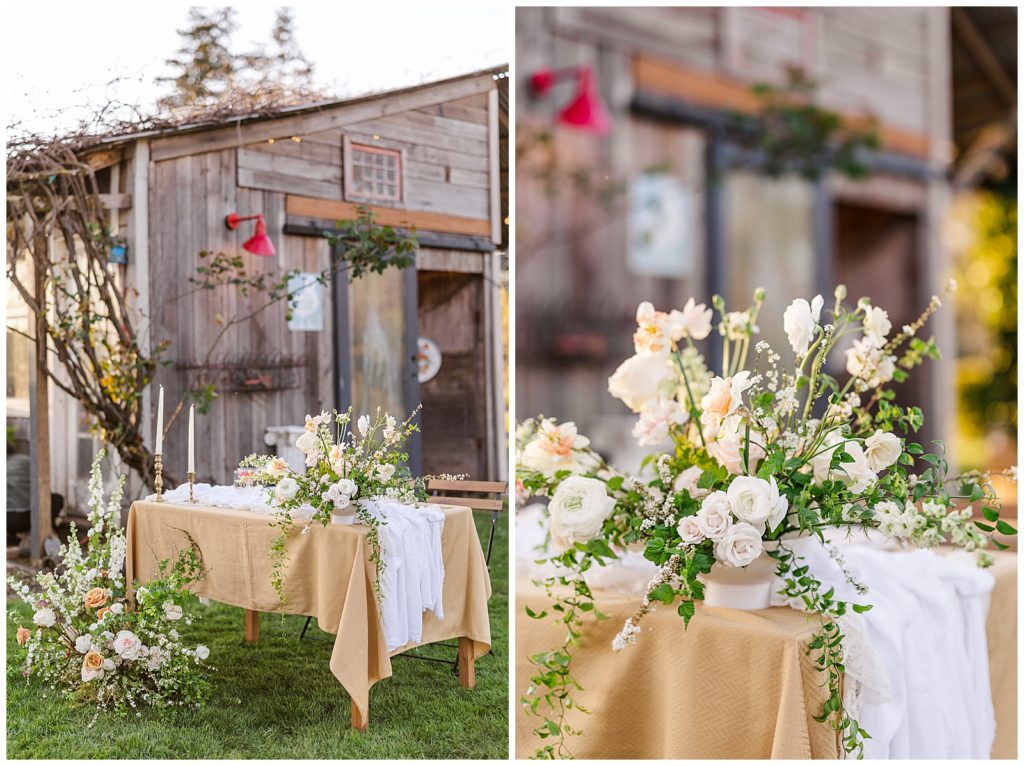 Five Oaks Farm Wedding table with decor and florals