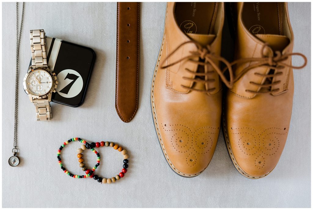 Hornings Hideout wedding groom details shoes, watch, belt